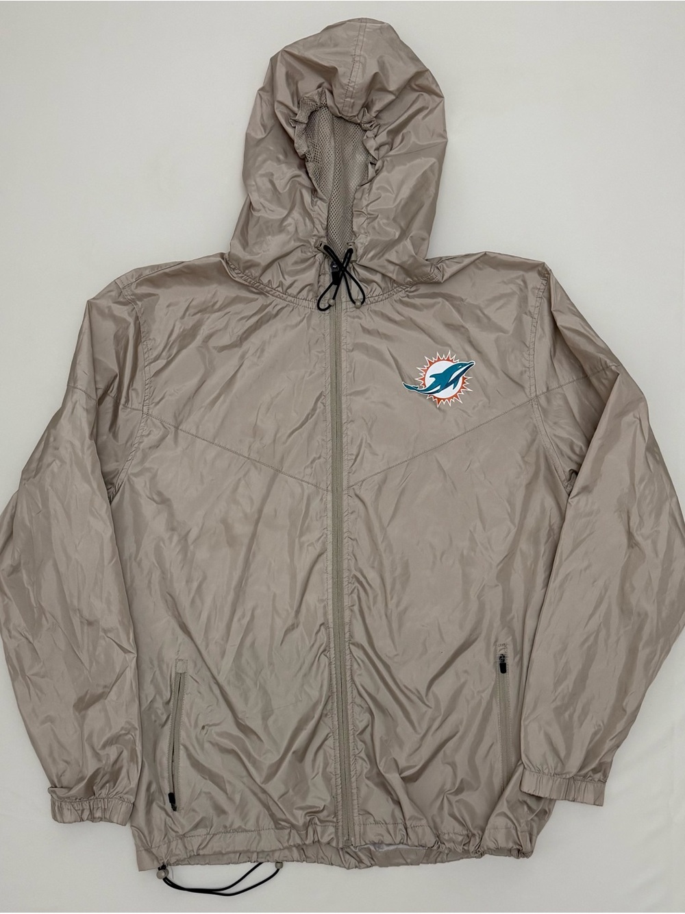 NFL Miami Dolphins Team Apparel Men's Lightweight Hooded Windbreaker - Taupe